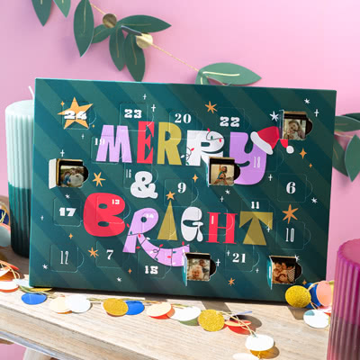Personlig chokladkalender Snöig jul från Smartphoto – adventskalender med foto